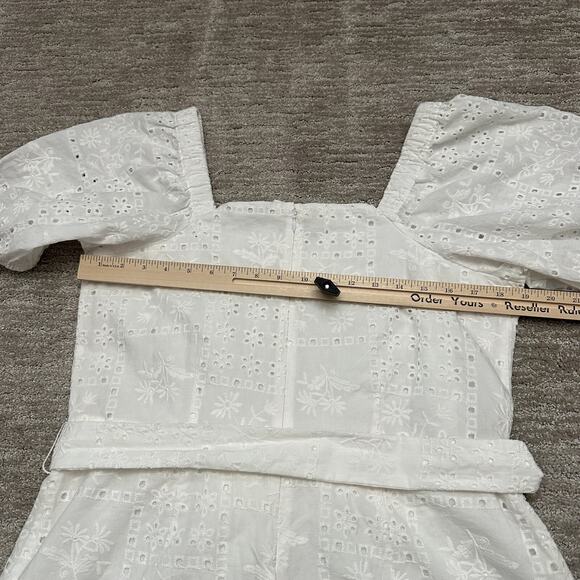 Ann Taylor Loft Dress Women 12 White Eyelet Lace Belted Puff Sleeve Resort Beach - Picture 11 of 15
